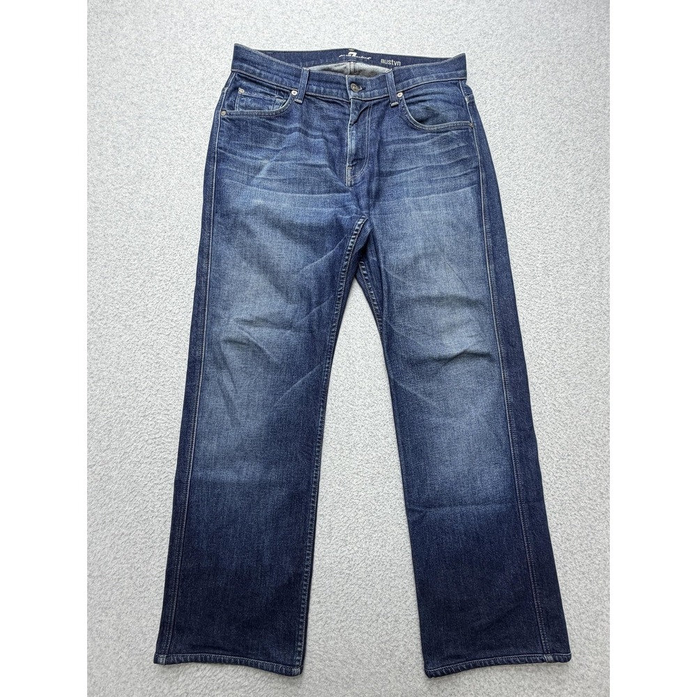 7 For All Mankind Austyn Jeans Mens 33 Blue Relaxed Straight Stretch Made USA